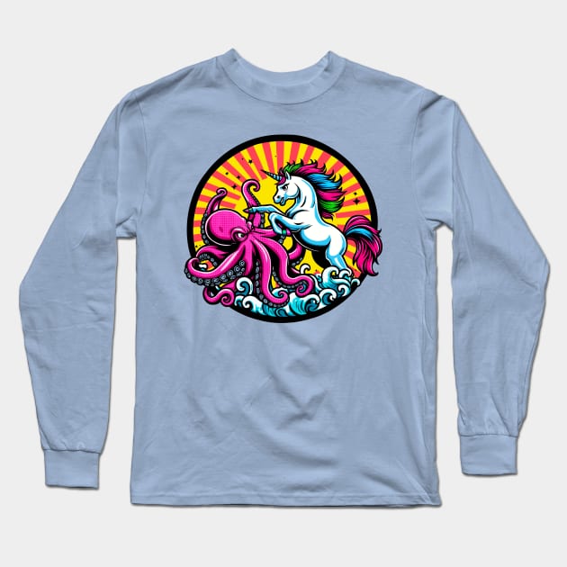 Unicorn Versus Octopus Long Sleeve T-Shirt by Ghost on Toast